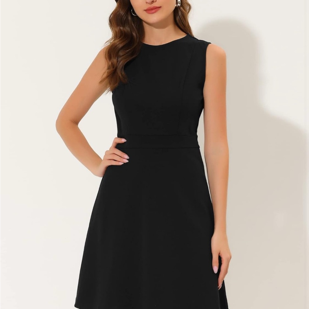 Allegra K Black Sleeveless A-Line Midi Dress